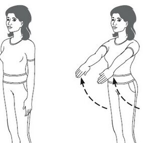 Oefening voor de behandeling van artrose van het schoudergewricht - gestrekte armen omhoog heffen