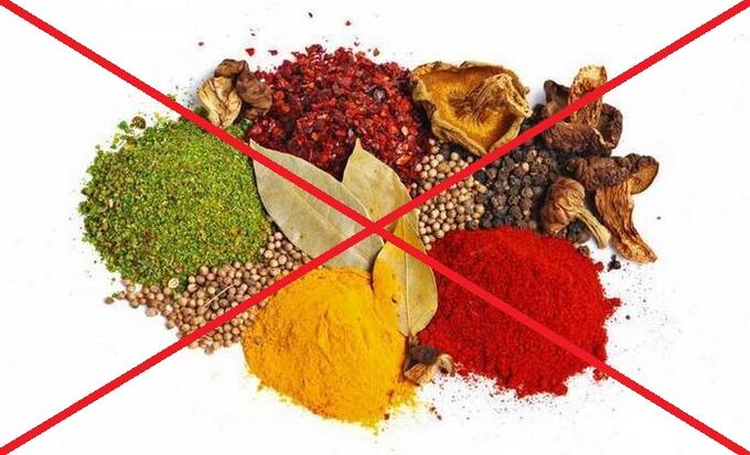 In het geval van cervicale osteochondrose is het noodzakelijk om het gebruik van pittige smaakmakers te vermijden.